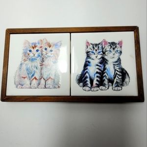 Adorable Double Twin Kitty Tiles Trivet Decor Vintage